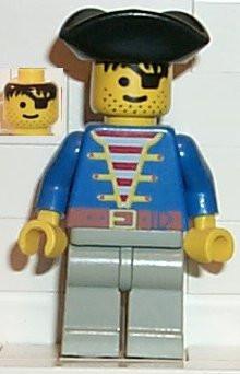 LEGO Minifigure-Pirate Blue Shirt, Light Gray Legs, Black Pirate Triangle Hat-Pirates / Pirates I-PI005-Creative Brick Builders